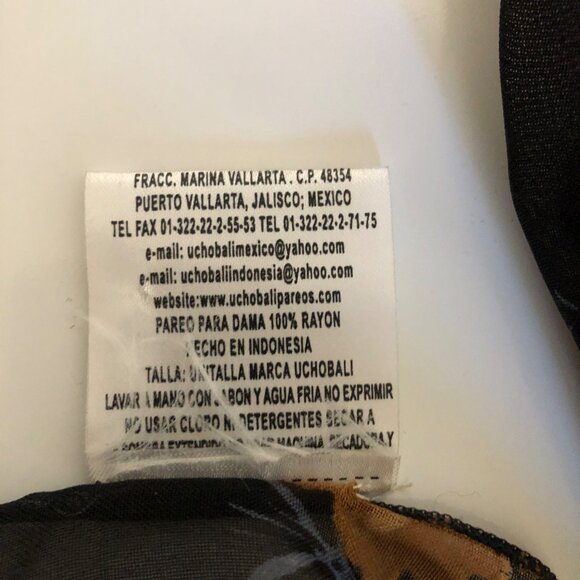 Ucho Bali Black Gold Metallic Floral Scarf Fringe Lightweight Sheer 19.5x63in - Picture 7 of 7